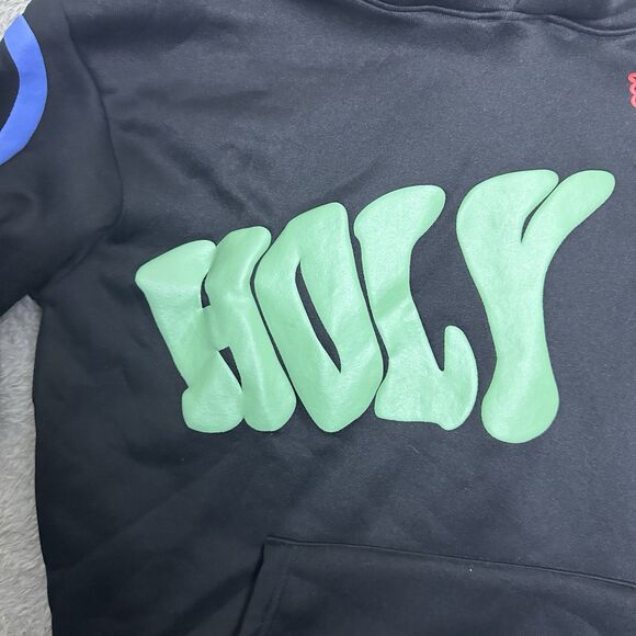 Holy Graphic Hoodie Size M Streetwear Black Pray Hand Dove Bold Letters Pullover - Picture 9 of 9